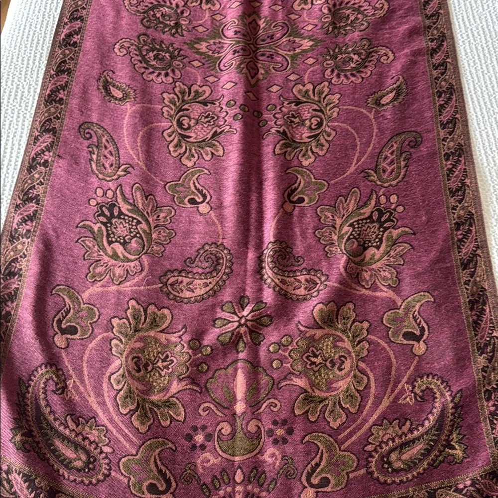 Purple Floral Paisley Embroidered Scarf with Fringe